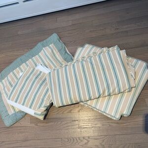 Custom queen fabric duvet cover, bedskirt, one sham and cuahion